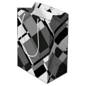 モノクロのモンドリアンスタイル抽象幾何学 ミディアムペーパーバッグ (裏面アングル)