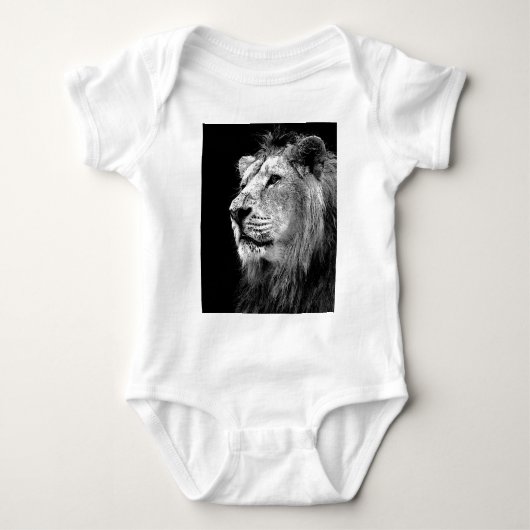 モノクロのライオン ベビーボディスーツ (正面)