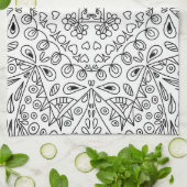 モノクロのラインアートパターンキッチンタオル キッチンタオル (折り畳み)