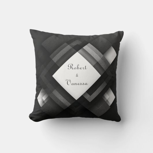 モノクロのレイヤー幾何結婚抽象芸術 クッション (正面)