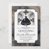 モノクロのレトロなキンセアニエラ 招待状 (正面)