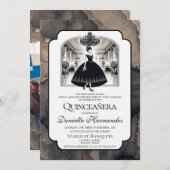 モノクロのレトロなキンセアニエラ 招待状 (正面/裏面)