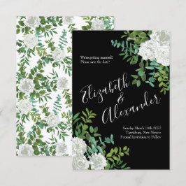 モノクロのローズフラワーウェディング 招待状