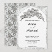 モノクロのローズ ウェディング 招待状 (正面/裏面)