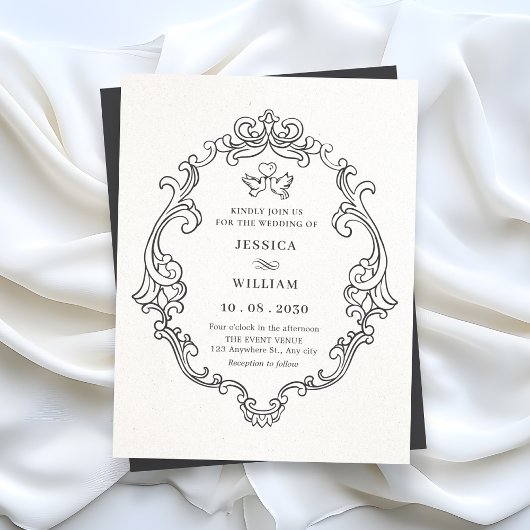 モノクロのヴィンテージエレガントな結婚式 招待状