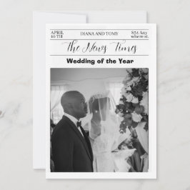 モノクロのヴィンテージ新聞風ウェディング 招待状