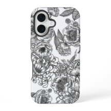 モノクロのヴィンテージ風フラワーラインアートiPhoneケース