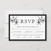 モノクロのヴィンテージ フラワーアレンジメント ウェディング 出欠カード (正面)