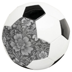 モノクロのヴィンテージ フローラル柄 サッカーボール