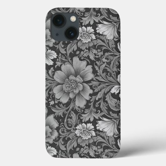 モノクロのヴィンテージ フローラル柄 Case-Mate iPhoneケース (裏面)