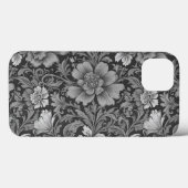 モノクロのヴィンテージ フローラル柄 Case-Mate iPhoneケース (裏面 (横))
