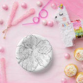 モノクロの上品な花のラインアートが描かれたペーパーアイテム ペーパーボウル (パーティー)