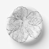 モノクロの上品な花のラインアートが描かれたペーパーアイテム ペーパーボウル (正面)