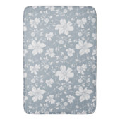 モノクロの上品な花柄 青灰色 バスマット (正面縦)