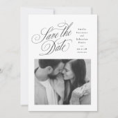 モノクロの上品な1枚の写真の結婚式 セーブザデート (正面)