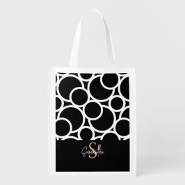 モノクロの円パターン（モノグラム） エコバッグ