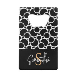 モノクロの円パターン（モノグラム） クレジットカード栓抜き