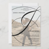 モノクロの写真とカリグラフィーがおしゃれな結婚式 招待状 (正面)