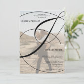 モノクロの写真とカリグラフィーがおしゃれな結婚式 招待状 (スタンド正面)