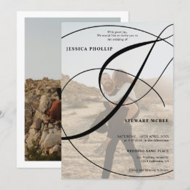 モノクロの写真とカリグラフィーがおしゃれな結婚式 招待状