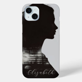 モノクロの写真芸術: 少女のシルエット iPhone 15 MINIケース