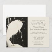 モノクロの冬のウェディング | 白いサギ 招待状 (正面/裏面)