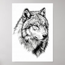 モノクロの動物肖像画ポスター