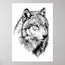 モノクロの動物肖像画ポスター ポスター