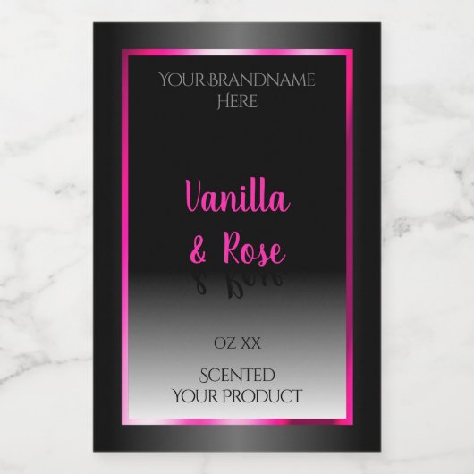 モノクロの商品ラベルが映えるゴージャスなピンクのフレーム フードラベル (シングルラベル)