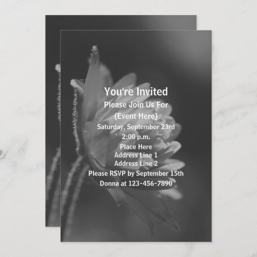 モノクロの太陽に咲く花のパーティー 招待状 (正面/裏面)