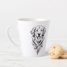 モノクロの愛犬の肖像画 犬好きのためのエレガントなデザイン カフェラテマグ