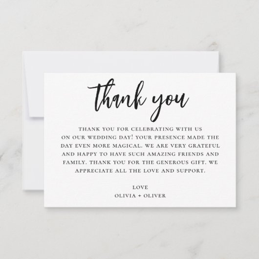 モノクロの感謝を。現代的な結婚式のメモ 招待状 (正面)