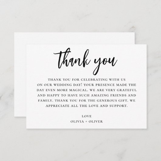 モノクロの感謝を。現代的な結婚式のメモ 招待状 (正面/裏面)