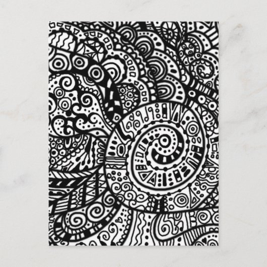 モノクロの手描き落書き ポストカード (正面)