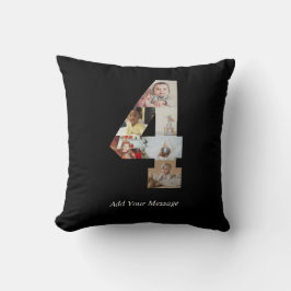 モノクロの数字4の写真コラージュ クッション