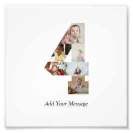 モノクロの数字4の写真コラージュ フォトプリント           