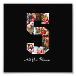 モノクロの数字5の写真コラージュ フォトプリント           