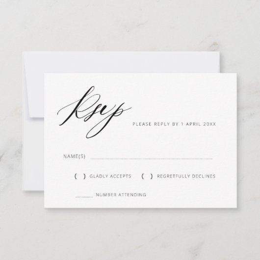 モノクロの文字の結婚式招待の返信カード 出欠カード (正面)