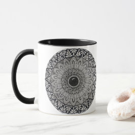 モノクロの曼荼羅デザインのコーヒーマグ マグカップ