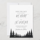 モノクロの松の木の冬の結婚式 セーブザデート (正面)
