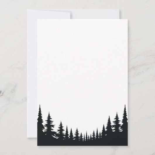 モノクロの松の木の冬の結婚式 セーブザデート (裏面)