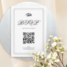 モノクロの枝とQRコードのエレガントな結婚式