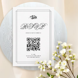 モノクロの枝とQRコードのエレガントな結婚式 出欠カード