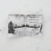 モノクロの森の動物が雪の下で集まる シーズンカード (内部)