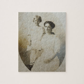 モノクロの楕円マスク RPPC 写真画像 母と娘 ジグソーパズル
