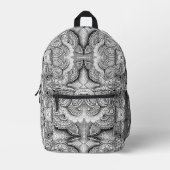 モノクロの極彩華麗な曼荼羅アート プリントバックパック (正面)