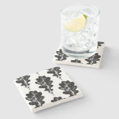 モノクロの樺の葉のプリント ストーンコースター (横)