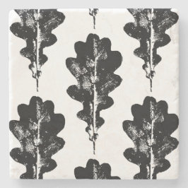 モノクロの樺の葉のプリント ストーンコースター