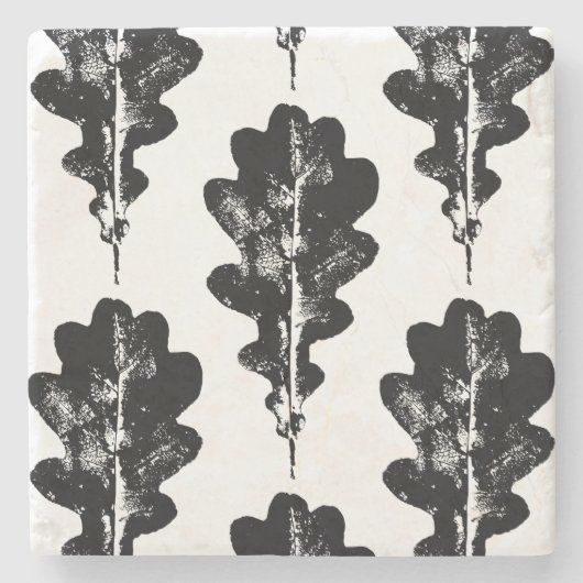 モノクロの樺の葉のプリント ストーンコースター (正面)