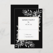 モノクロの水彩植物 ゴールド 出欠カード (正面/裏面)